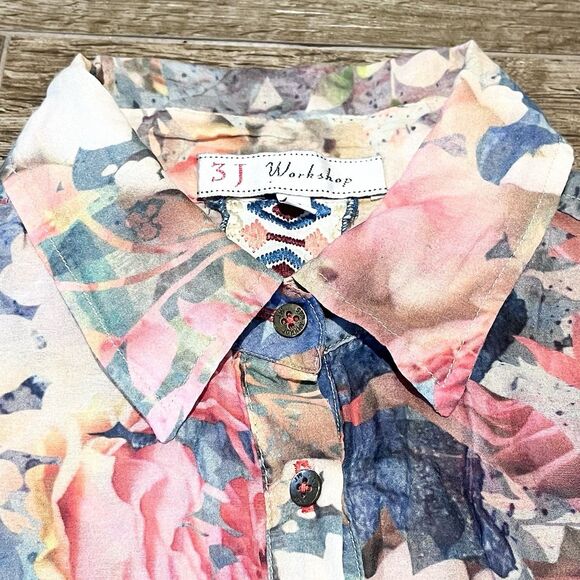 Johnny Was 3J Workshop Shirt Small Water Color Floral Silk Blend Button Down - Picture 5 of 16